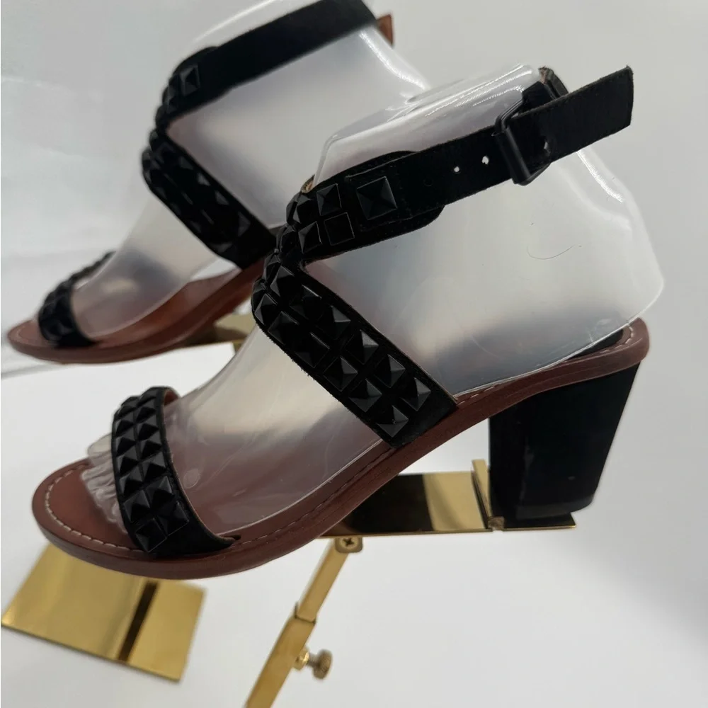 Vintage 7 For All Mankind Black Studded Leather Block Heel Sandals – Size 6M